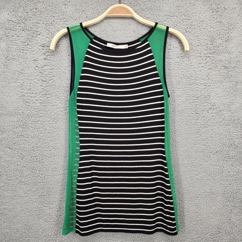 BAILEY 44 Black White Stripe Green Mesh Sleeveless Tank Top Women's Small